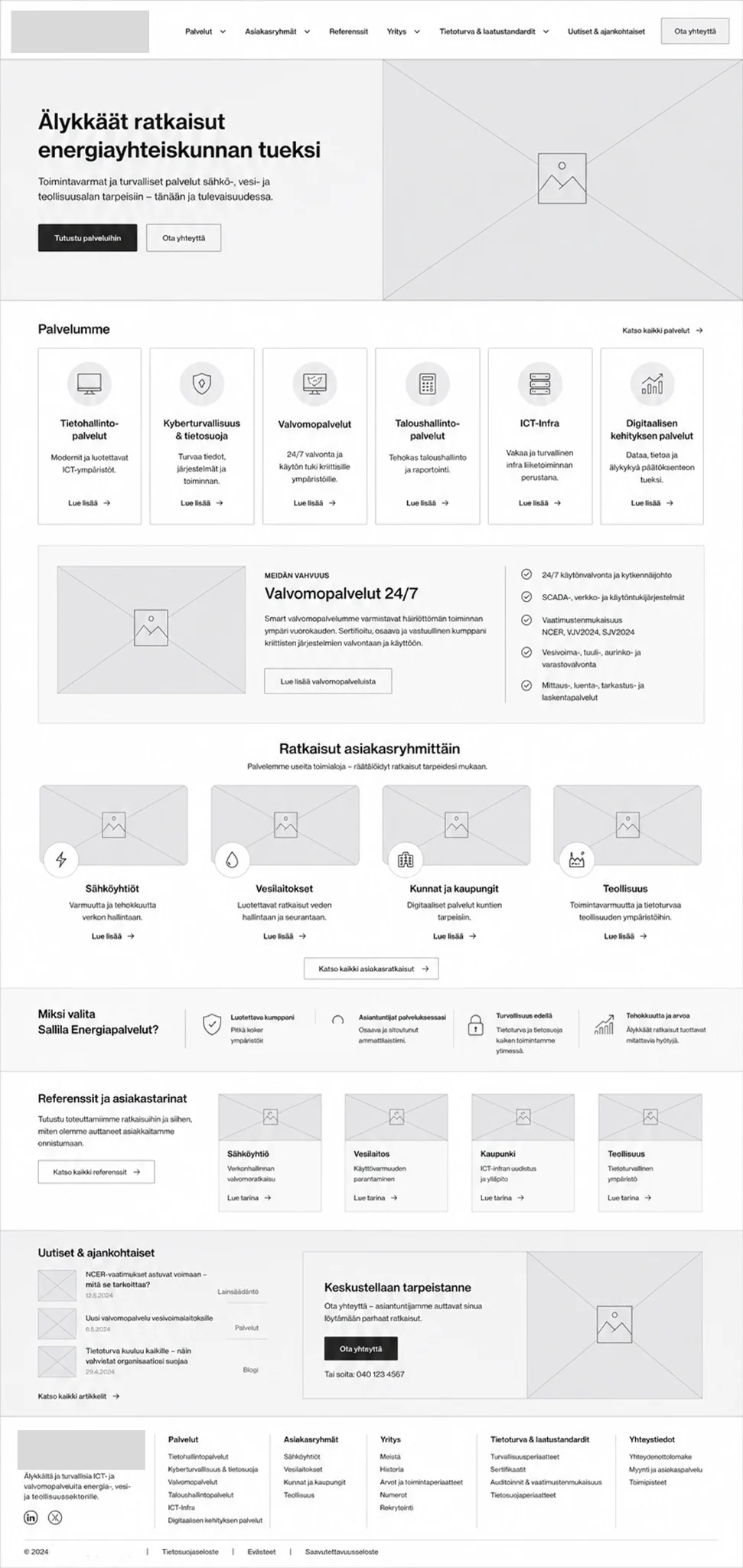 Desktop wireframe of the Smart Energiapalvelut website