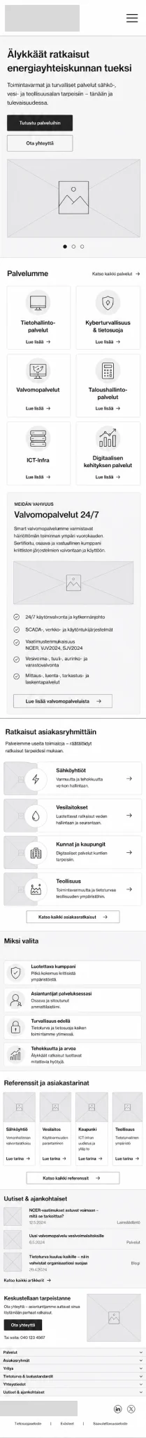 Mobile wireframe of the Smart Energiapalvelut website